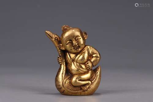 A Chinese Gilt Bronze Figure&Goose Ornament