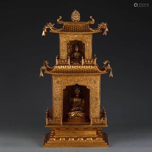 A Chinese Gilt Bronze Pagoda