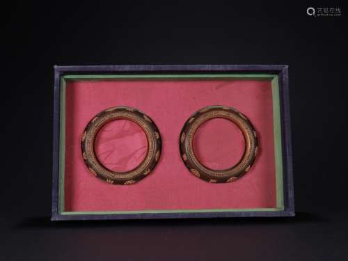 Pair Of Chinese Bangles Embeded Gilt Silver