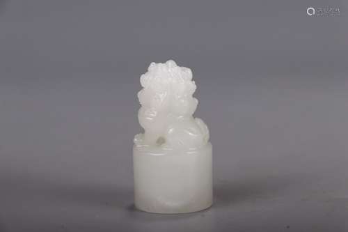 A Chinese Hetian Jade Lion Button Seal