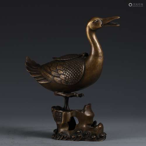 A Chinese Bronze Duck Shaped Censer