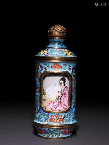 A Chinese Bronze Enameled Figure Snuff Bottle