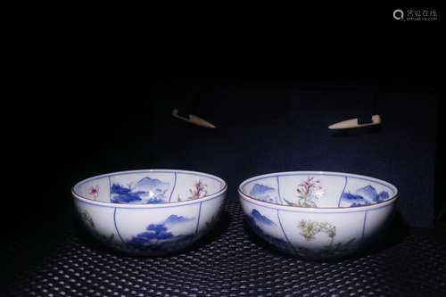 Pair Of Chinese Porcelain Bw Bowls