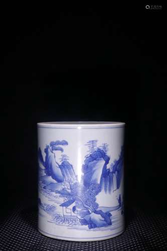 A Chinese Porcelain Bw Figure-Story Brush Pot