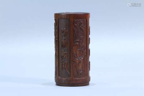 A Chinese Bamboo Figure-Story Brush Pot