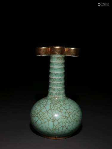 A Chinese Porcelain Jun Kiln Pierced-Ear Vase With Gold Painting