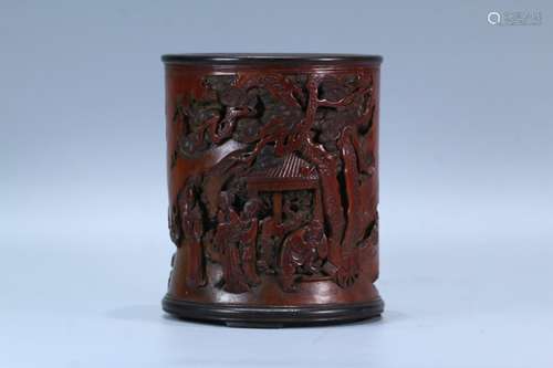 A Chinese Bamboo Figure-Story Brush Pot