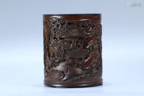 A Chinese Bamboo Figure-Story Brush Pot