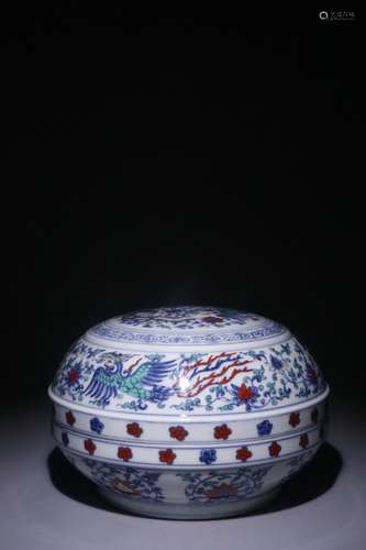 A Chinese Porcelain Doucai Box With Lid