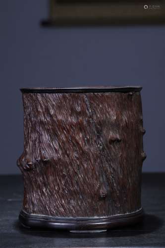 A Chinese Longan Wood Brush Pot