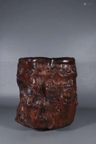 A Chinese Burl Brush Pot