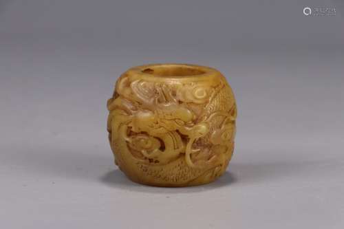 A Chinese Tianhuang Stone Dragon Thumb Ring