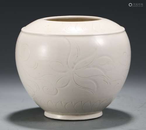 A Chinese Porcelain White Glazed Jar Of Floral Pattern