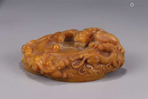 A Chinese Tianhuang Stone Dragon Pattern Brush Washer