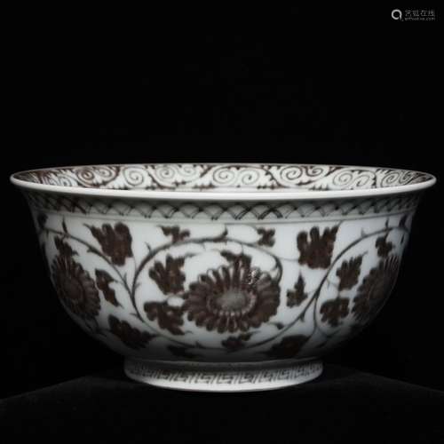 A Chinese Porcelain Underglaze Red Floral Bowl