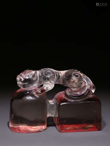 A Chinese Crystal Tiger Button Seal