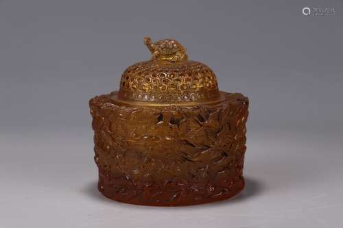 A Chinese Crystal Crane Pattern Censer With Lid