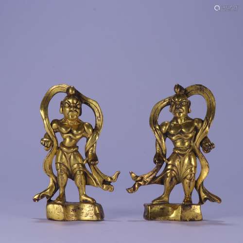 Pair Of Chinese Gilt Bronze Statues