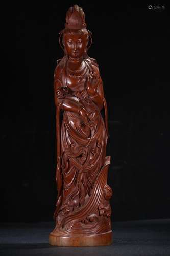 A Chinese Boxwood Guanyin Statue