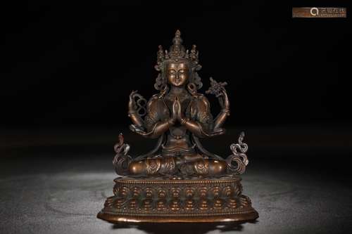 A Chinese Gilt Bronze Guanyin Statue