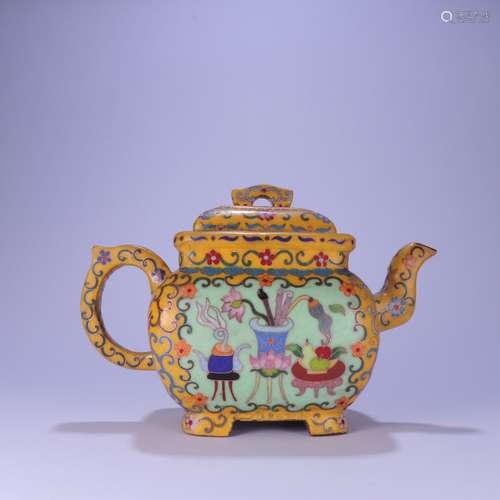 A Chinese Zisha Teapot Of Enameling