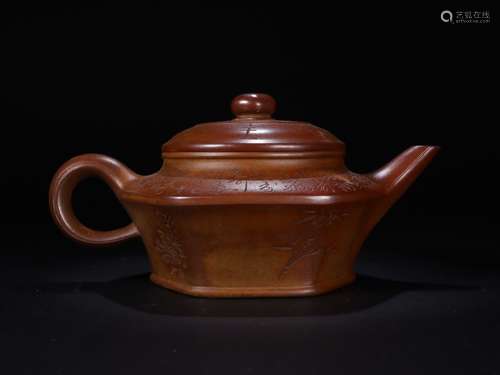 A Chinese Zisha Teapot Of Poetry Carving