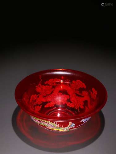 A Chinese Glassware Phoenix&Dragon Pattern Bowl