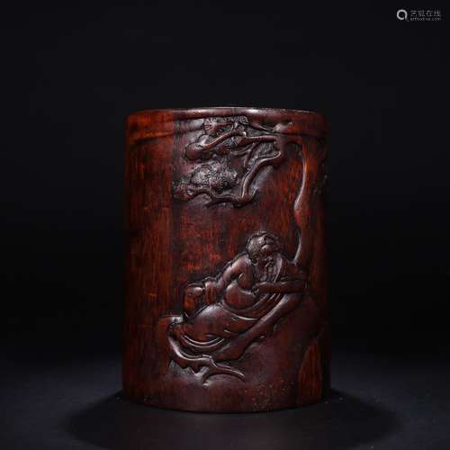 A Chinese Agarwood Figure-Story Brush Pot