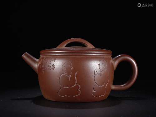 A Chinese Zisha Teapot Of Figure&Poetry