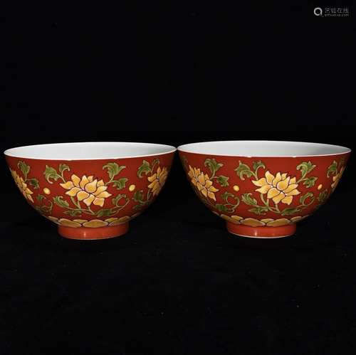 Pair Of Chinese Porcelain Enameled Floral Bowls