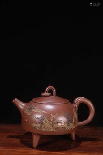 A Chinese Zisha Teapot Of Landscape