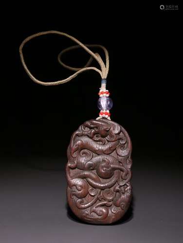 A Chinese Agarwood Dragon Pattern Pendant