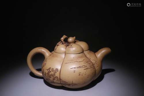 A Chinese Zisha Teapot With Peach Button