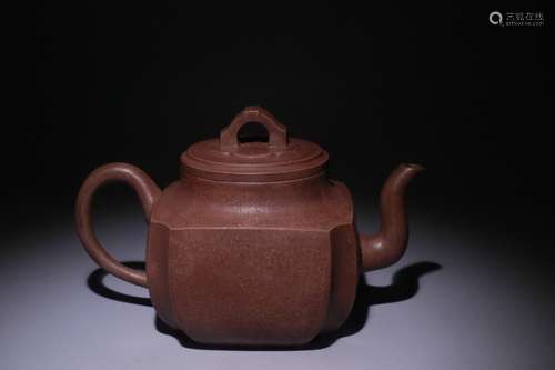 A Chinese Zisha Teapot Of Poetry Carving