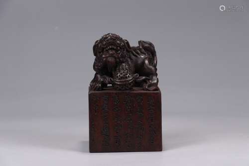 A Chinese Agarwood Lion&Poetry Seal