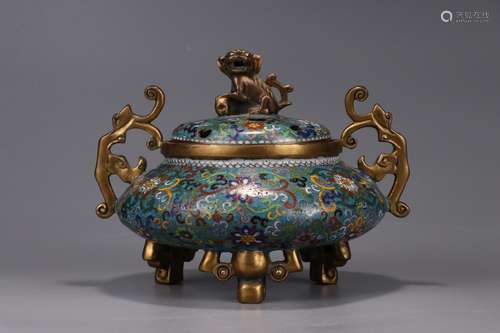 A Chinese Cloisonne Floral Tripod Censer