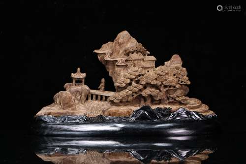 A Chinese Agarwood Story-Carved Mountain Ornament