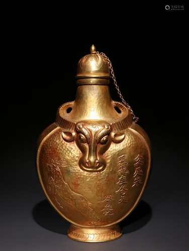 A Chinese Gilt Bronze Bull Pattern Pot