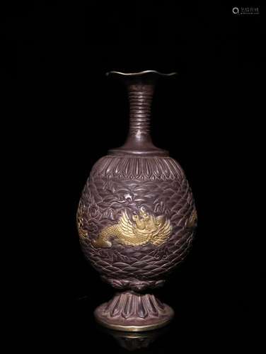 A Chinese Gilt Silver Dragon Pattern Vase