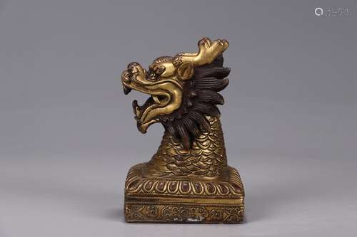 A Chinese Gilt Bronze Dragon Head Seal