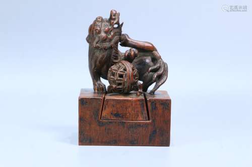 A Chinese Agarwood Lion Seal