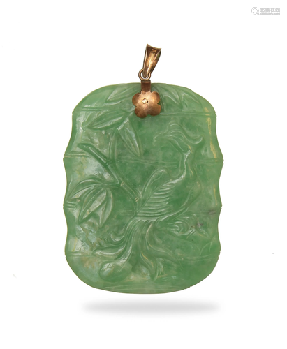 Chinese Jadeite Carved Phoenix Plaque, 19th Century