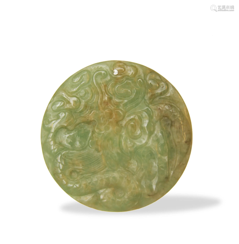 Chinese Jadeite Carved Round Plaque, 19th Century