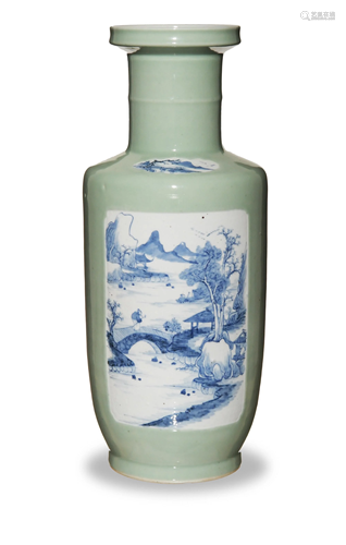 Chinese Celadon Vase with Blue and White, 19th Century