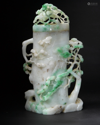 Chinese Jadeite Covered Vase with Pine Trees, 19th