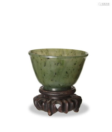 Chinese Spinach Jade Cup, 19th Century