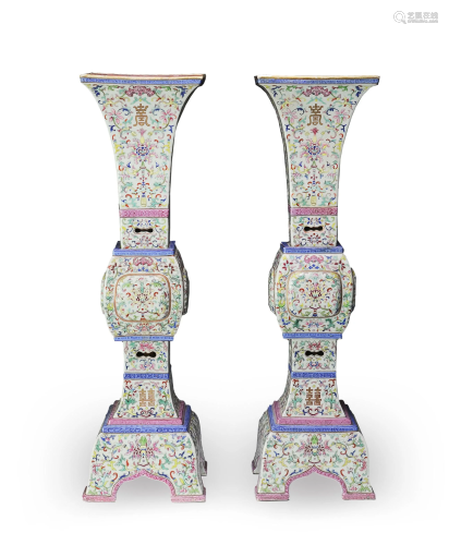 Pair of Chinese Famille Rose Gus, Early-19th Century