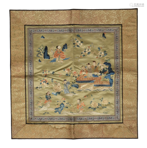 Chinese Silk Landscape Panel, 19th Century