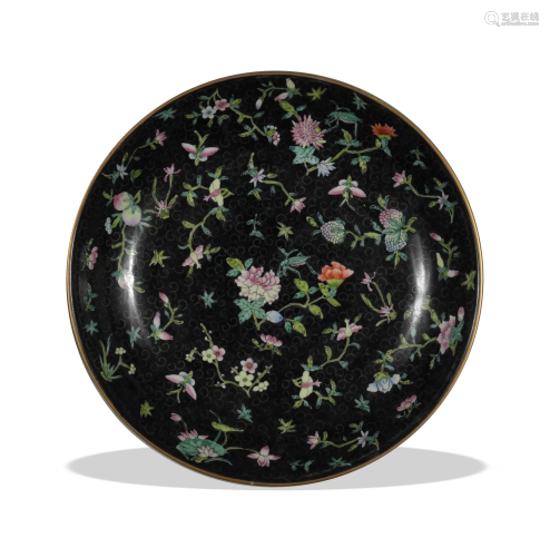 Chinese Famille Rose Black Ground Plate, Republic