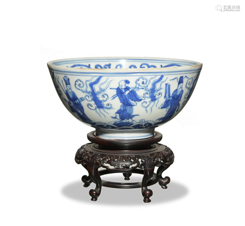 Chinese Blue and White Bowl with 8 Immortals, Ming